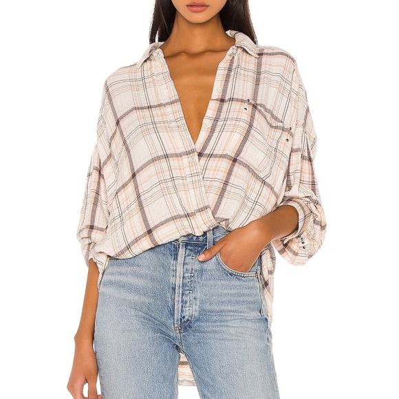 Free People Tops - Free People Hidden Valley Pink Plaid Button Down Slouchy Oversized Medium